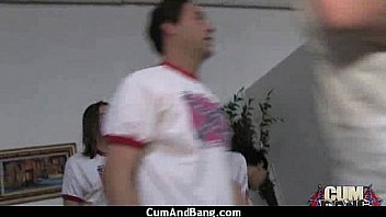 Cum slut introduced to bukkake 19