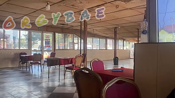 Couple play voyeur at public bar and beach