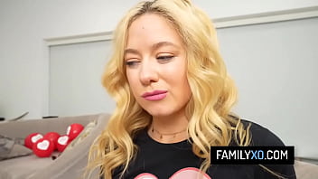 Blonde teen rides on stepdaddy's cock for valentines day