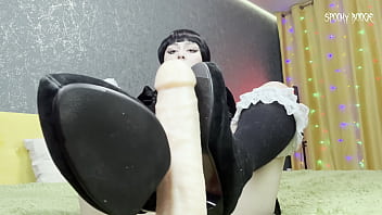 Sexy goth wednesday addams rewards you with shoejob and then sucks you off until orgasm