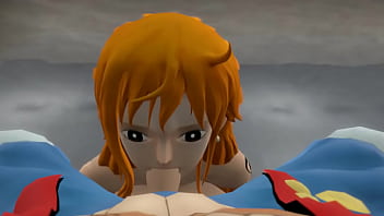 Nami sucking her captain by the poolside