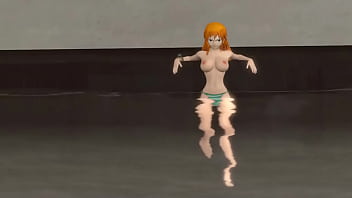 Nami sucking her captain by the poolside