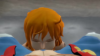 Nami sucking her captain by the poolside