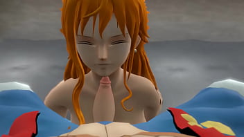 Nami sucking her captain by the poolside