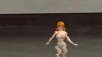 Nami sucking her captain by the poolside