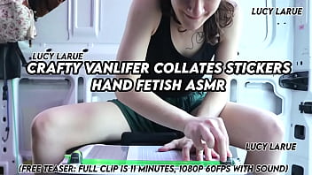 Crafty vanlifer collates stickers hand fetish asmr