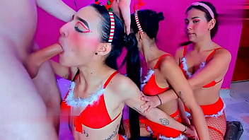 Beautiful princesses destroy his rough throat