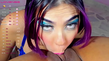 Beautiful purple haired girl licks this slut's pussy