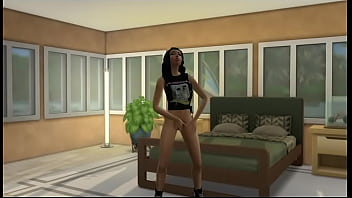 Hot brunette sim plays with her hairy pussy and cums twice sims 4