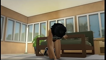Hot brunette sim plays with her hairy pussy and cums twice sims 4