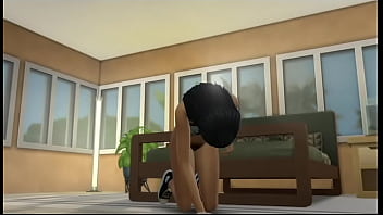 Hot brunette sim plays with her hairy pussy and cums twice sims 4