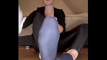 Hello i know you like my socks full video with my slave on of #footjob #socks #feet #slave #mistressslave #s