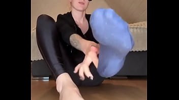 Hello i know you like my socks full video with my slave on of #footjob #socks #feet #slave #mistressslave #s