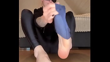 Hello i know you like my socks full video with my slave on of #footjob #socks #feet #slave #mistressslave #s