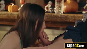 Spooky seduction ends in creamy surprise with fiery inked babe