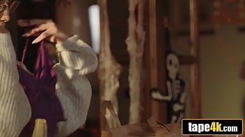 Spooky seduction ends in creamy surprise with fiery inked babe