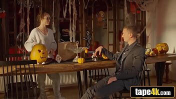 Spooky seduction ends in creamy surprise with fiery inked babe