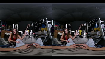 Guy gets caught jerking off to his cousin slutty brunette riding cock in stockings & footjob vr porn