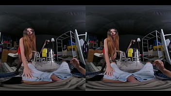 Guy gets caught jerking off to his cousin slutty brunette riding cock in stockings & footjob vr porn