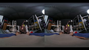 Guy gets caught jerking off to his cousin slutty brunette riding cock in stockings & footjob vr porn