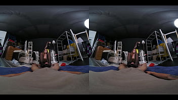 Guy gets caught jerking off to his cousin slutty brunette riding cock in stockings & footjob vr porn