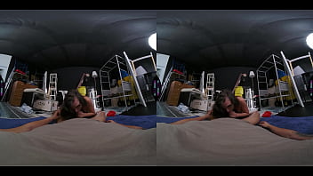 Guy gets caught jerking off to his cousin slutty brunette riding cock in stockings & footjob vr porn