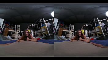 Guy gets caught jerking off to his cousin slutty brunette riding cock in stockings & footjob vr porn