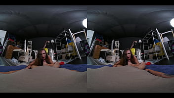 Guy gets caught jerking off to his cousin slutty brunette riding cock in stockings & footjob vr porn