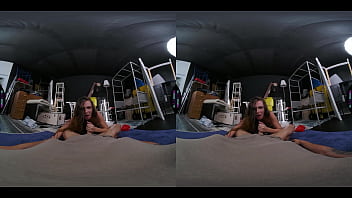 Guy gets caught jerking off to his cousin slutty brunette riding cock in stockings & footjob vr porn