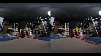 Guy gets caught jerking off to his cousin slutty brunette riding cock in stockings & footjob vr porn