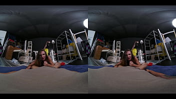 Guy gets caught jerking off to his cousin slutty brunette riding cock in stockings & footjob vr porn