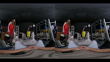 Guy gets caught jerking off to his cousin slutty brunette riding cock in stockings & footjob vr porn