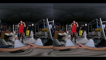 Guy gets caught jerking off to his cousin slutty brunette riding cock in stockings & footjob vr porn