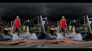 Guy gets caught jerking off to his cousin slutty brunette riding cock in stockings & footjob vr porn