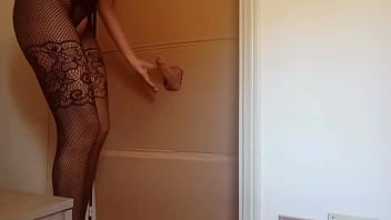 Preview in a nylon catsuit and high heels i suck a cock and fuck it in a gloryhole until it cums in my mouth