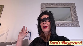 Batgirl lara latex reporting for duty on halloween at larasplayground