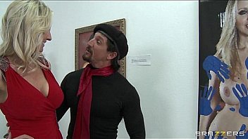 Mature blonde milf shows off her pierced nipples & rides big dick