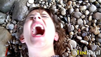 Brunette teen prisca pussy fucked and sprayed with cum on a beach