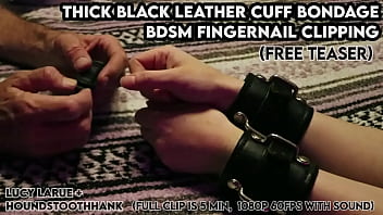 Thick black leather cuff bondage bdsm fingernail clipping