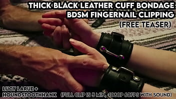 Thick black leather cuff bondage bdsm fingernail clipping
