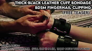Thick black leather cuff bondage bdsm fingernail clipping