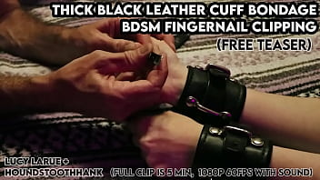 Thick black leather cuff bondage bdsm fingernail clipping