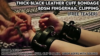 Thick black leather cuff bondage bdsm fingernail clipping
