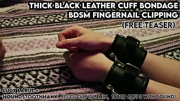 Thick black leather cuff bondage bdsm fingernail clipping