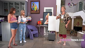 Painting workshop goes sexual when teacher freeuses 2 stepsisters painting eachother naked