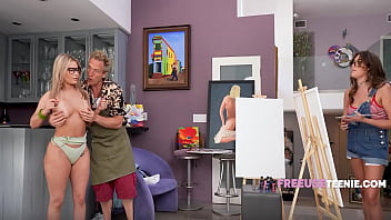 Painting workshop goes sexual when teacher freeuses 2 stepsisters painting eachother naked
