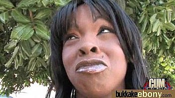 Ebony babe sucks group of white guys 7