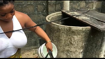 Dirty bitch got fucked while doing her laundry outside the compound