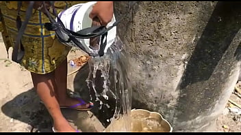 Dirty bitch got fucked while doing her laundry outside the compound