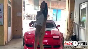 Gorgeous ukrainian models in front of a car